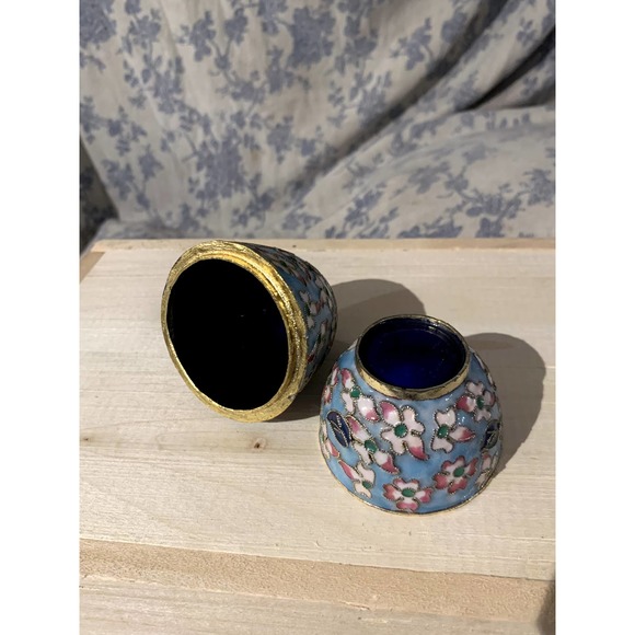 Floral Cloisonné Enamel Egg Trinket Box - Picture 7 of 9